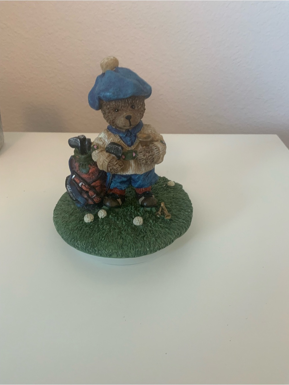 Blue-Hat Golf Bear Figurine Decorative Accent candle top